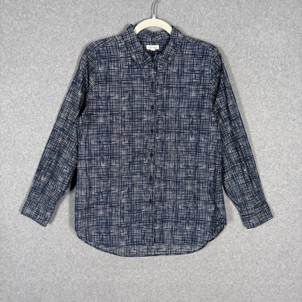 Garnet Hill Organic Pima Cotton Shirt Size 8 Medium Navy Pockets Essential